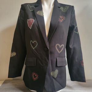 Heart Embellished Black Blazer